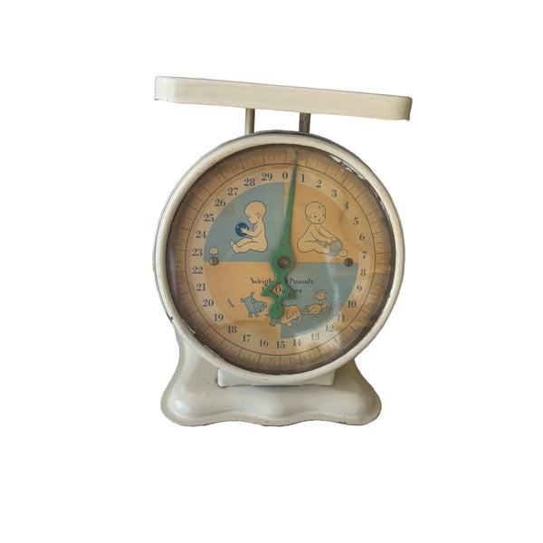 Vintage Baby Scale With Illustrated Dial & Metal Base 30 Pound Mid Century
