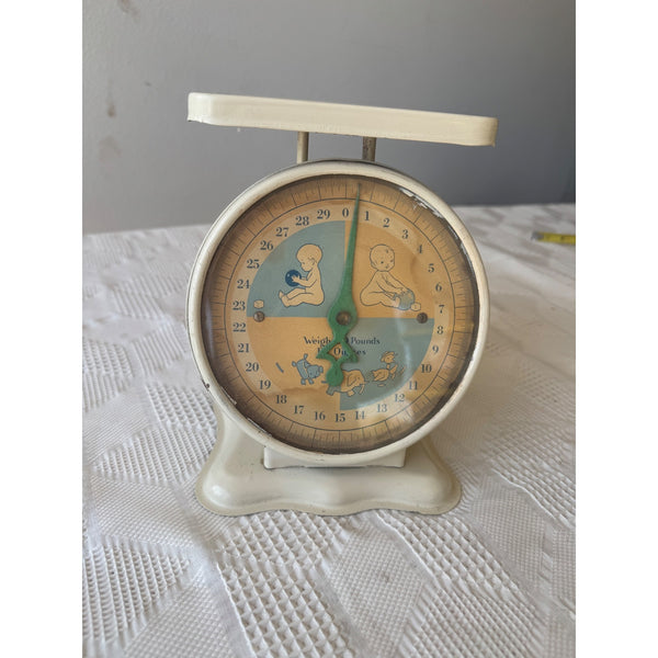 Vintage Baby Scale With Illustrated Dial & Metal Base 30 Pound Mid Century