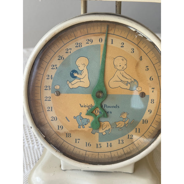 Vintage Baby Scale With Illustrated Dial & Metal Base 30 Pound Mid Century