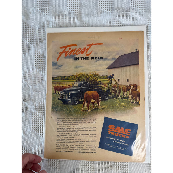 Vintage 1949 GMC Trucks Magazine Advertisement Ephemera Finest In The Field Farm