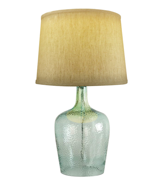 19"h Artisanal Hand-Blown Aqua Green Sea Glass Coastal Style Table Lamp with Textured Oatmeal Drum Shade comtemparary decor