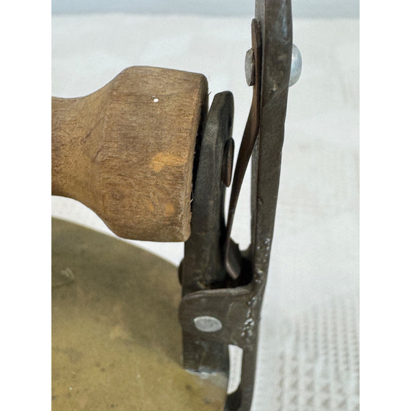 Antique Brass Coal Iron Wooden Handle Vintage Collectible Dutch Smoothing Style