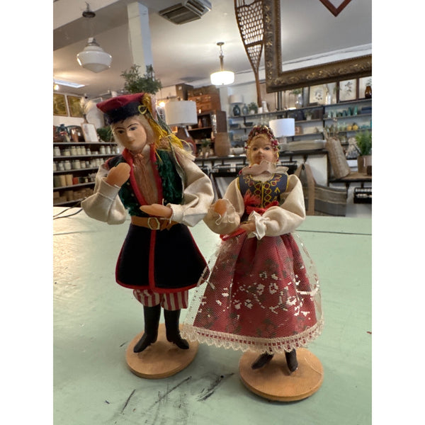 Vintage Polish Folk Dolls Handcrafted Traditional Costume Collectible Pair