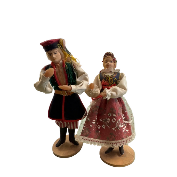 Vintage Polish Folk Dolls Handcrafted Traditional Costume Collectible Pair