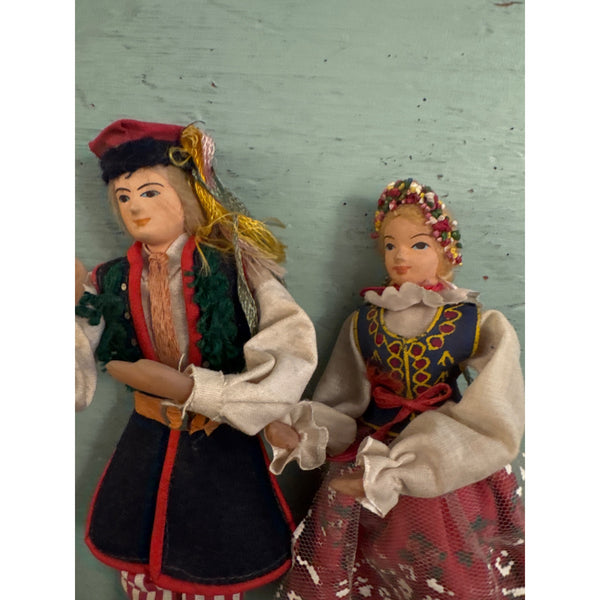 Vintage Polish Folk Dolls Handcrafted Traditional Costume Collectible Pair