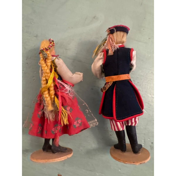 Vintage Polish Folk Dolls Handcrafted Traditional Costume Collectible Pair