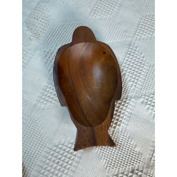 Hand Carved Monkey Pod Wood Sea Turtle Shaped Trinket Bowl Made In Philippines