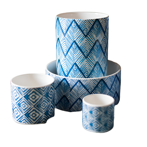 Blue Print Ceramic Vase Planter in Various Patterns