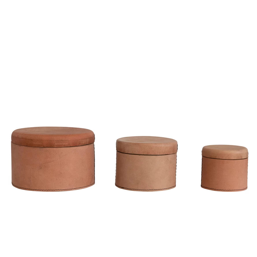 Stitched Leather Nesting Boxes w/ Lids