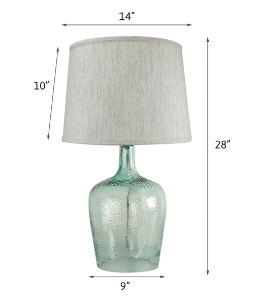 19"h Artisanal Hand-Blown Aqua Green Sea Glass Coastal Style Table Lamp with Textured Oatmeal Drum Shade dimentions 