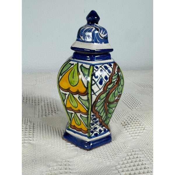 Handcrafted Talavera Ceramic Lidded Ginger Jar w Colorful Floral Design Mexico