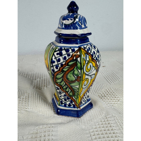 Handcrafted Talavera Ceramic Lidded Ginger Jar w Colorful Floral Design Mexico