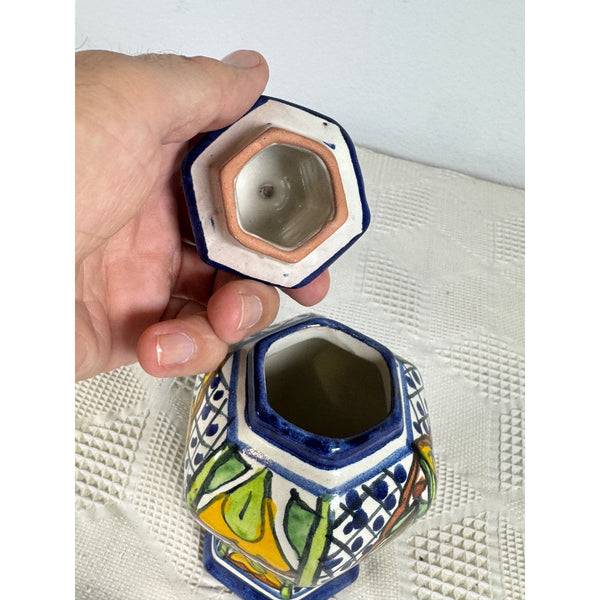 Handcrafted Talavera Ceramic Lidded Ginger Jar w Colorful Floral Design Mexico