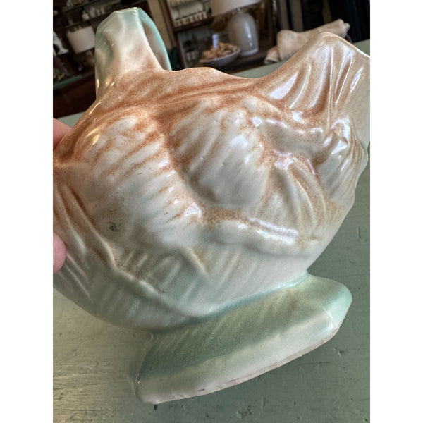 McCoy Vintage 1950s Pottery Basket with Handle Pastel Peach and Green Glaze