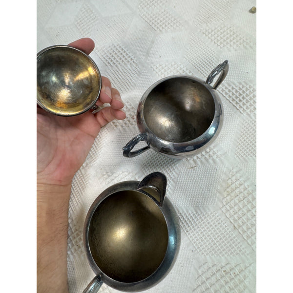 Vintage Ornate Silver Plated Tea Set Includes Teapot Sugar Bowl and Creamer 1940s