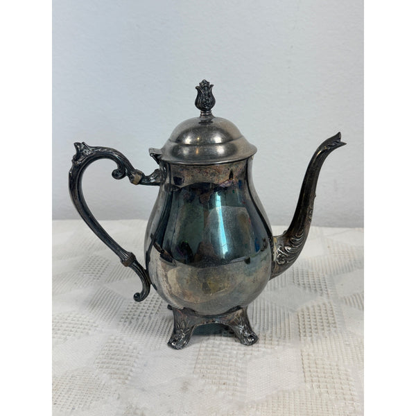 Vintage Ornate Silver Plated Tea Set Includes Teapot Sugar Bowl and Creamer 1940s