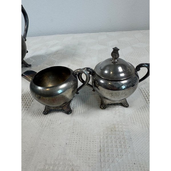 Vintage Ornate Silver Plated Tea Set Includes Teapot Sugar Bowl and Creamer 1940s