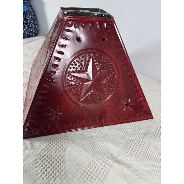 Punched Tin Star Design Red Lamp Light Shade Farmhouse Rustic Tin Pie Safe Style