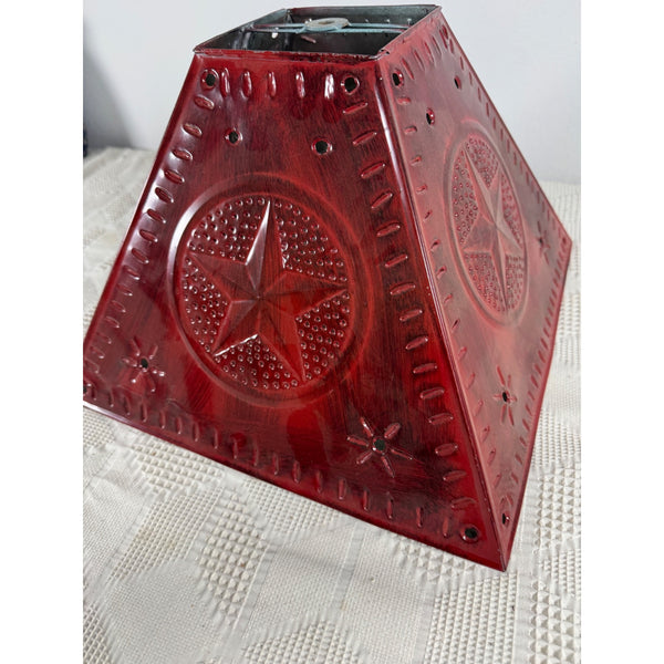 Punched Tin Star Design Red Lamp Light Shade Farmhouse Rustic Tin Pie Safe Style