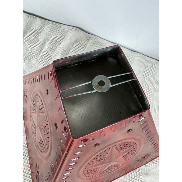 Punched Tin Star Design Red Lamp Light Shade Farmhouse Rustic Tin Pie Safe Style