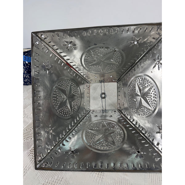 Punched Tin Star Design Red Lamp Light Shade Farmhouse Rustic Tin Pie Safe Style