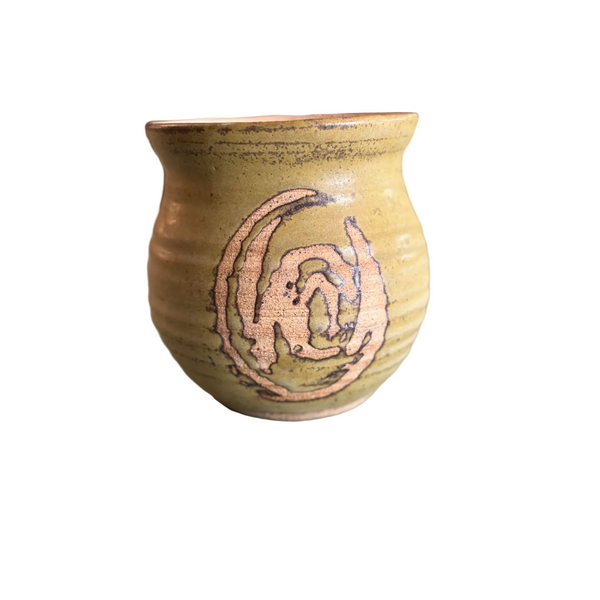 Handcrafted Stoneware Pottery Vase w Abstract Earth Tone Design Ribbed Texture