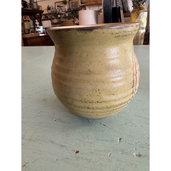 Handcrafted Stoneware Pottery Vase w Abstract Earth Tone Design Ribbed Texture