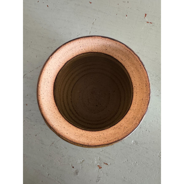 Handcrafted Stoneware Pottery Vase w Abstract Earth Tone Design Ribbed Texture
