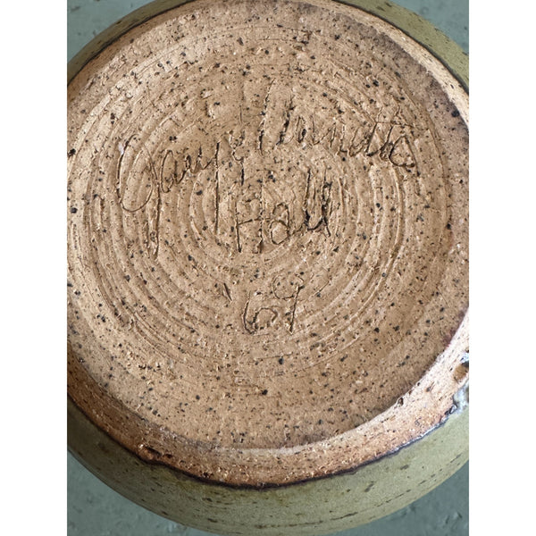 Handcrafted Stoneware Pottery Vase w Abstract Earth Tone Design Ribbed Texture
