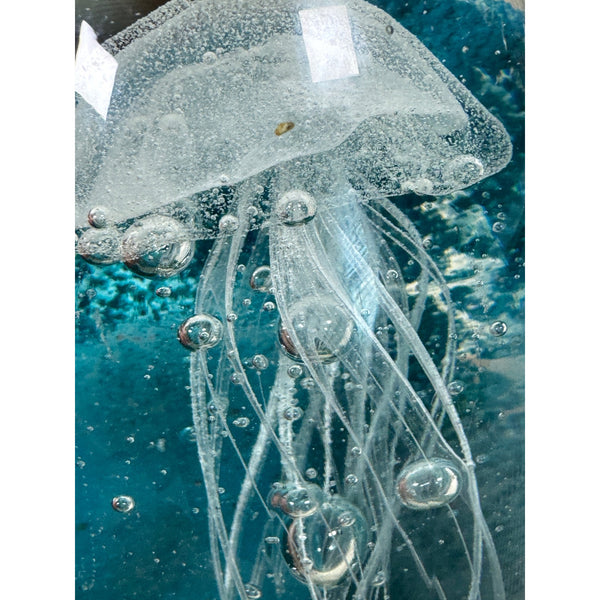 Hand Blown Glass Jellyfish Paperweight Decor Oceanic Blue Accents Coastal Decor