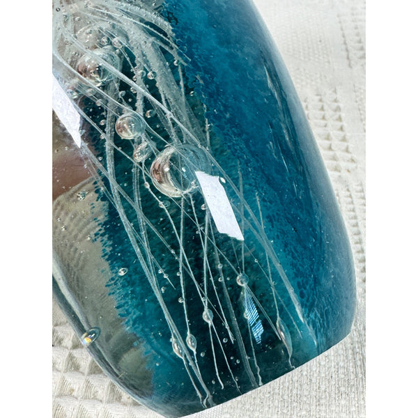 Hand Blown Glass Jellyfish Paperweight Decor Oceanic Blue Accents Coastal Decor