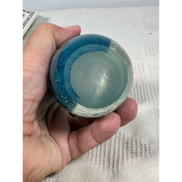 Hand Blown Glass Jellyfish Paperweight Decor Oceanic Blue Accents Coastal Decor