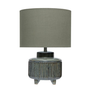 Stoneware Footed Table Lamp with Linen Shade