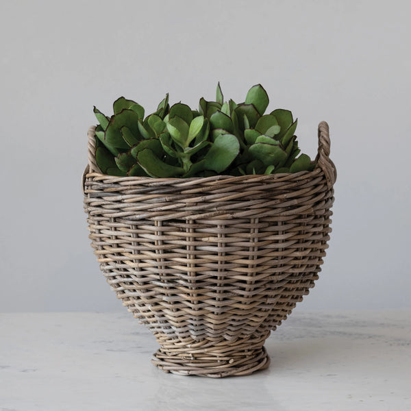 Hand-Woven Rattan Footed Basket