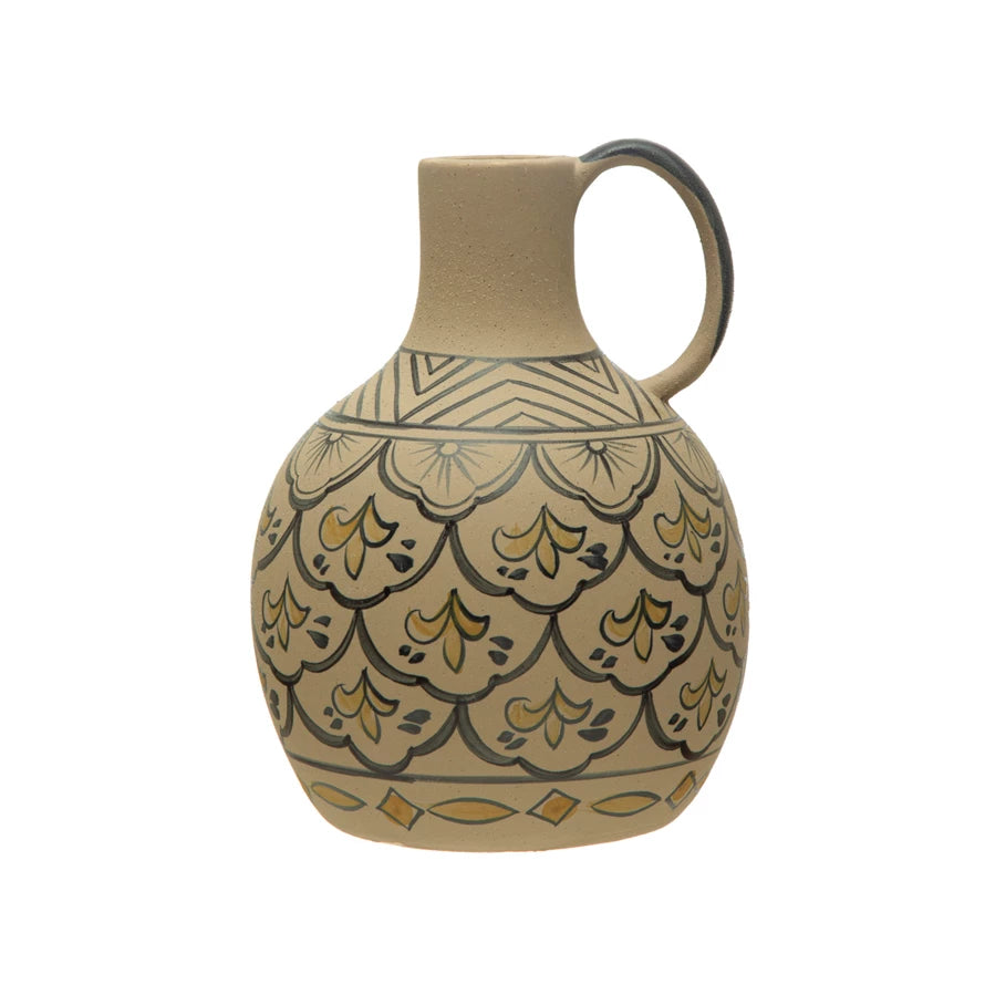 Hand-Painted Stoneware Vase w/ Handle