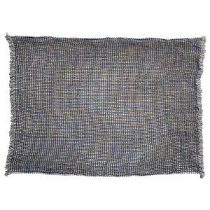 Two-Sided Cotton Waffle Weave Throw w/ Fringe, Natural & Navy Color
