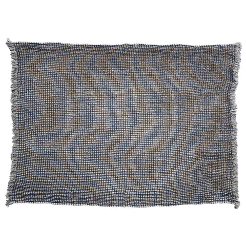 Two-Sided Cotton Waffle Weave Throw w/ Fringe, Natural & Navy Color