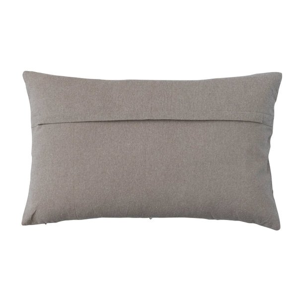 Cotton Slub Embroidered Lumbar Pillow w/ Design & Chambray Back, Polyester Fill