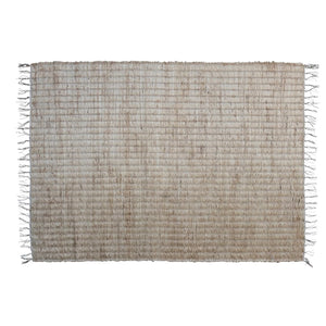 Woven Bleached Jute & Cotton Rug w/ Fringe