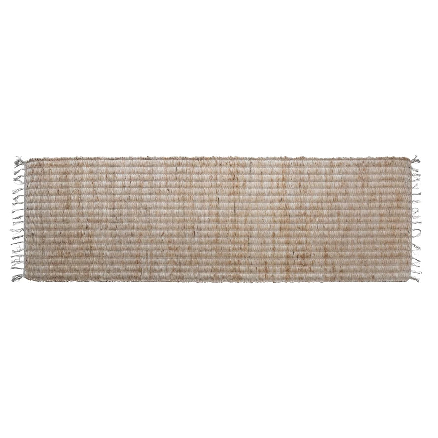 Woven Bleached Jute & Cotton Floor Runner w/ Fringe