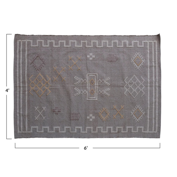 4' x 6' Hand-Woven Cotton Dhurrie Rug w/ Embroidery