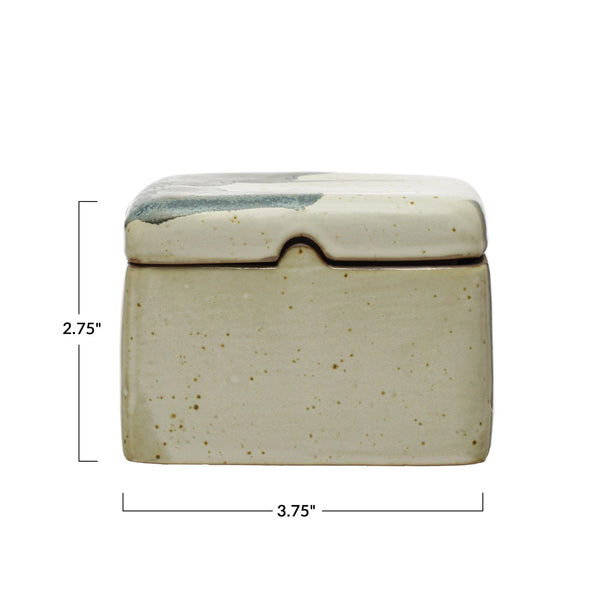 Hand-Painted Stoneware Box w/ Lid