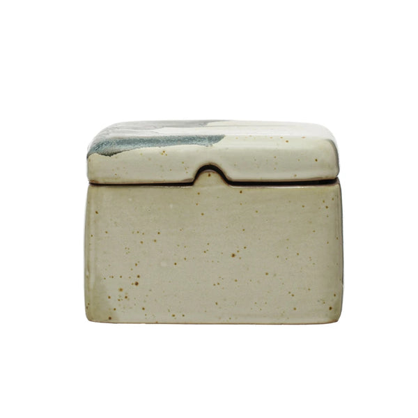 Hand-Painted Stoneware Box w/ Lid