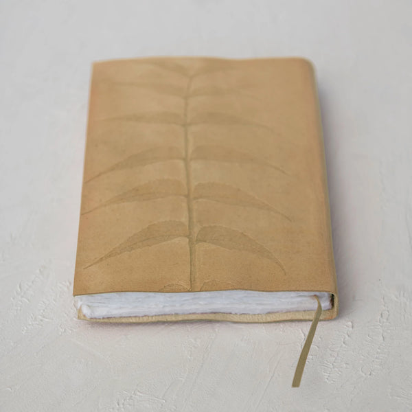 Handmade Leather Bound Paper Journal w/ Embossed Neem Leaves
