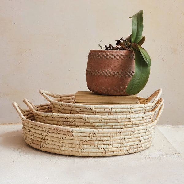 Decorative Hand-Woven Grass & Date Leaf Basket