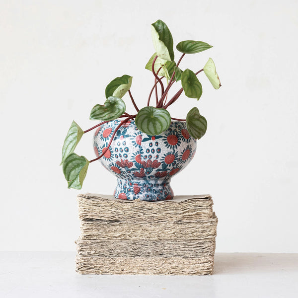 Decorative Printed Terra-cotta Footed Planter