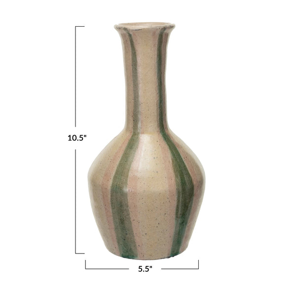 Hand-Painted Terra-cotta Vase w/ Stripes