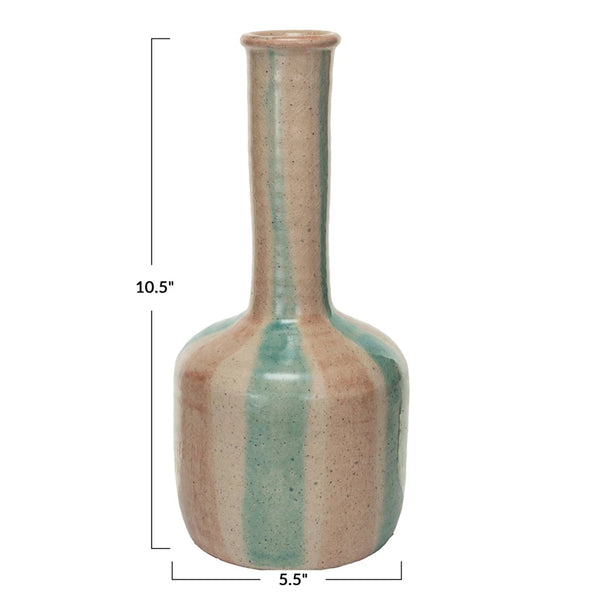 Hand-Painted Terra-cotta Vase w/ Stripes