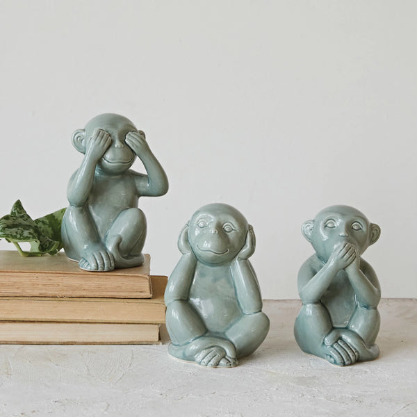 Stoneware Hear/Speak/See No Evil Monkey