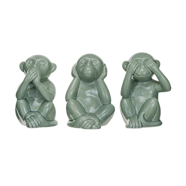 Stoneware Hear/Speak/See No Evil Monkey